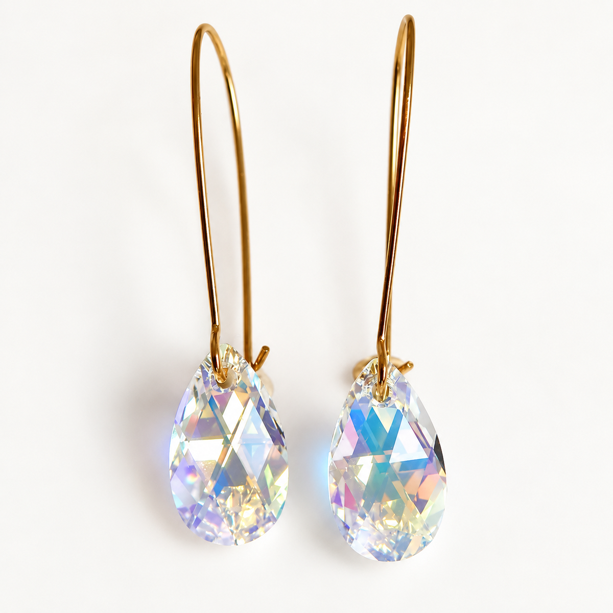 Boucles d'oreilles longues en forme de goutte de cristal irisé