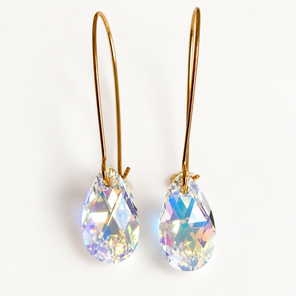 Boucles d'oreilles longues en forme de goutte de cristal irisé