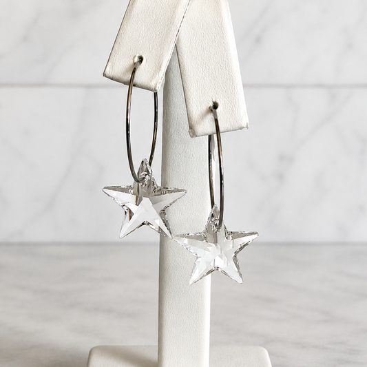 Crystal clear star hoop earrings