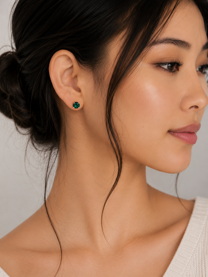 Emerald earrings round posts