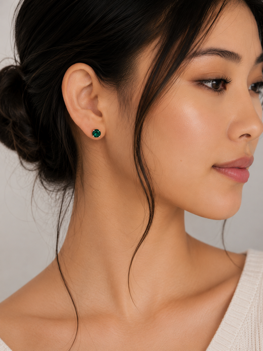 Emerald earrings round posts