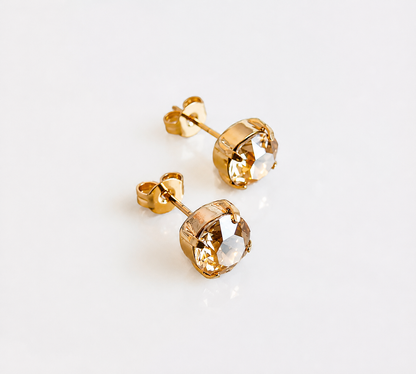 Round gold crystal stud earring