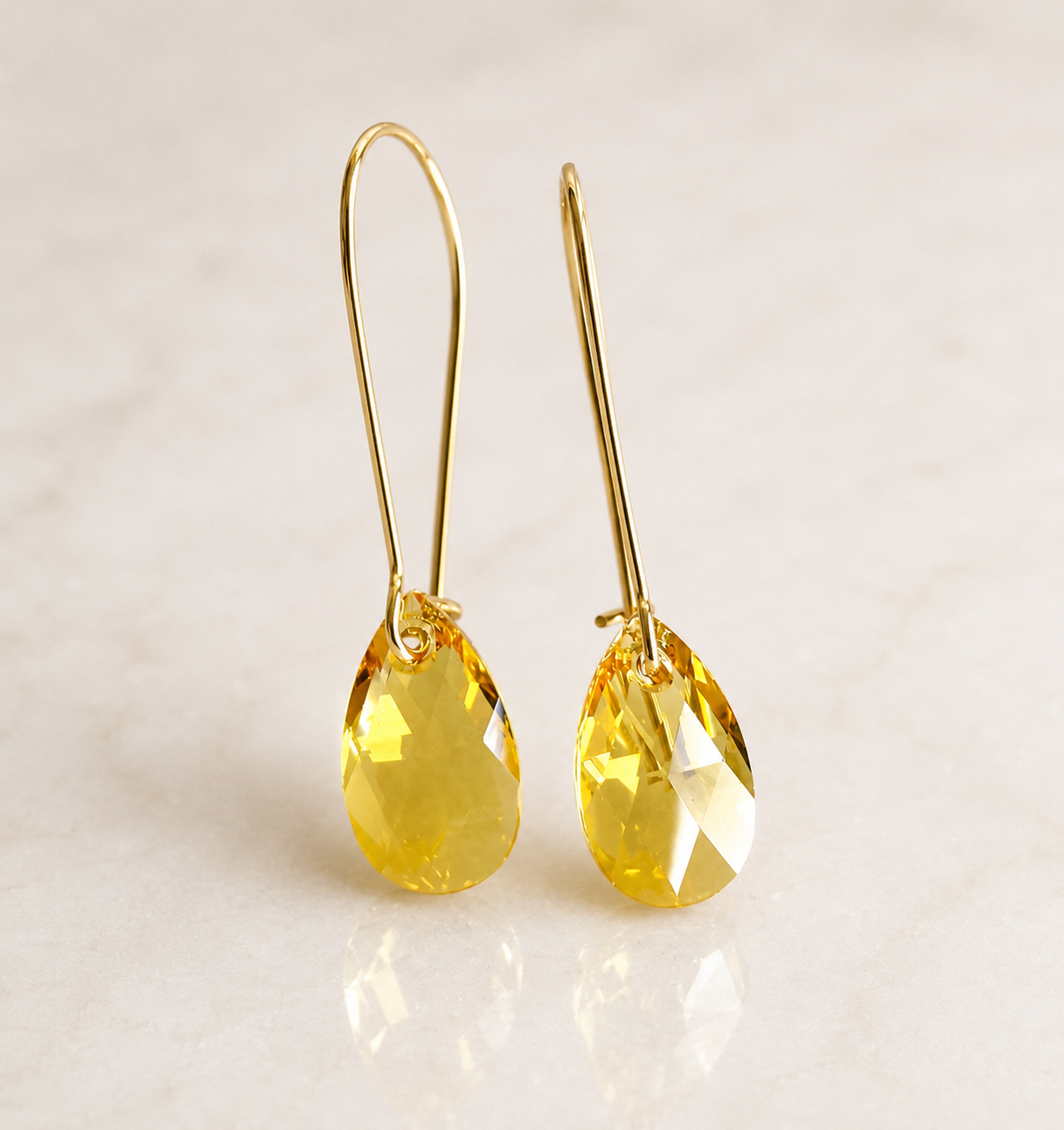 Long yellow topaz crystal earrings