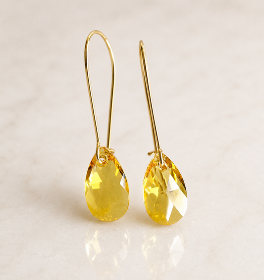 Pendientes largos de cristal de topacio amarillo