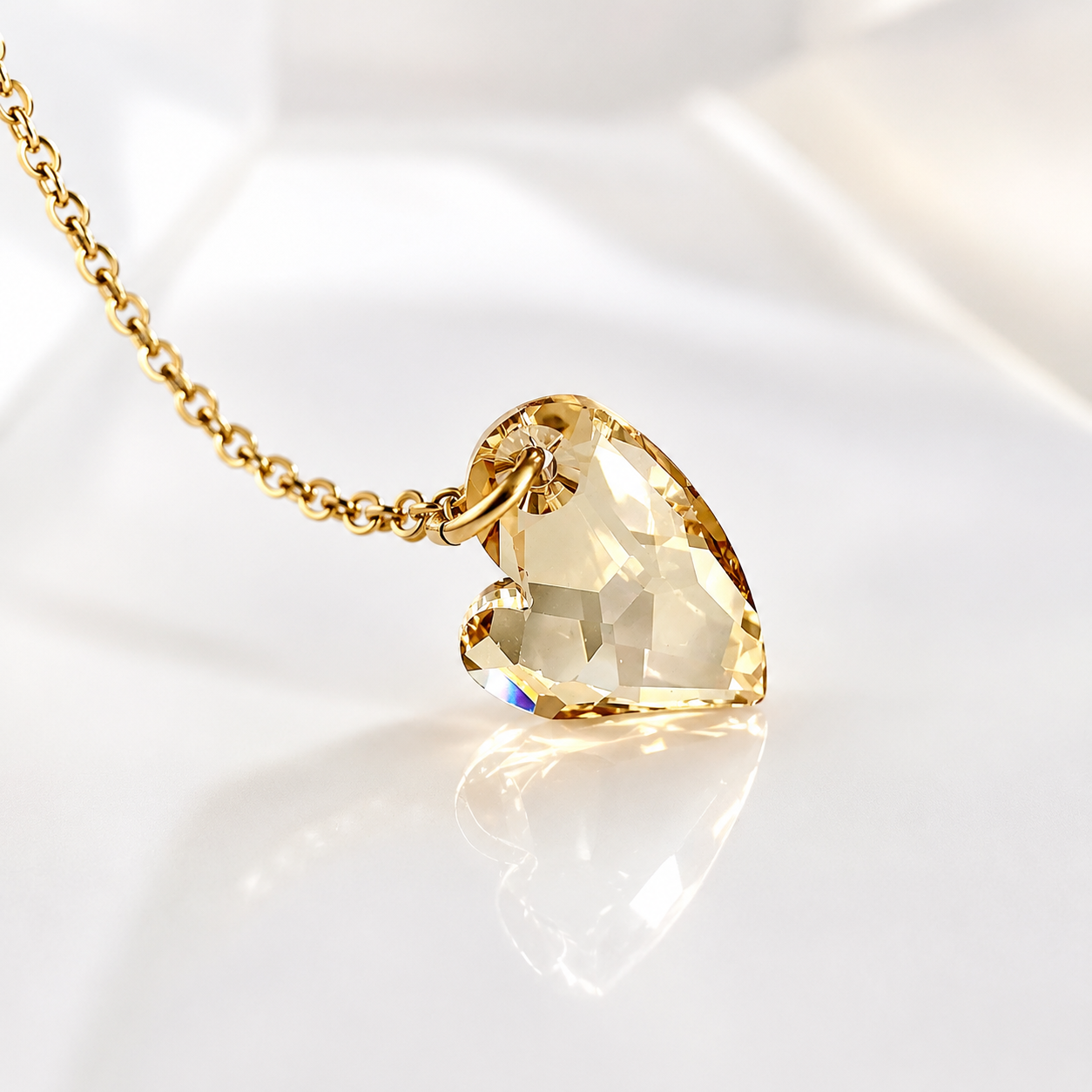 Collier coeur en cristal doré sur chaîne remplie d'or 14 carats