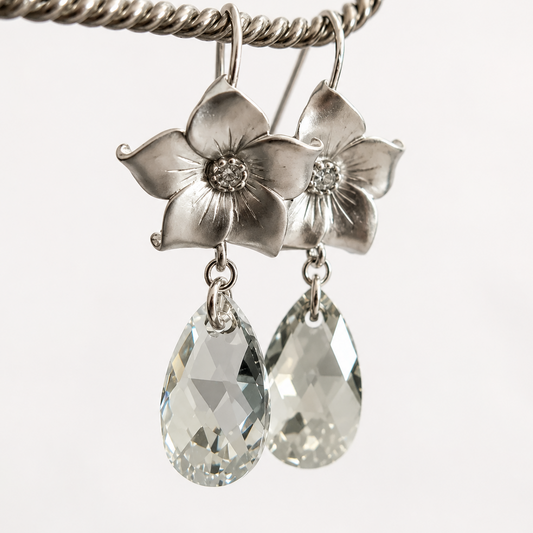 Silver Shade Swarovski® Crystal Flower Earrings – Floral Bridal Dangle Earrings