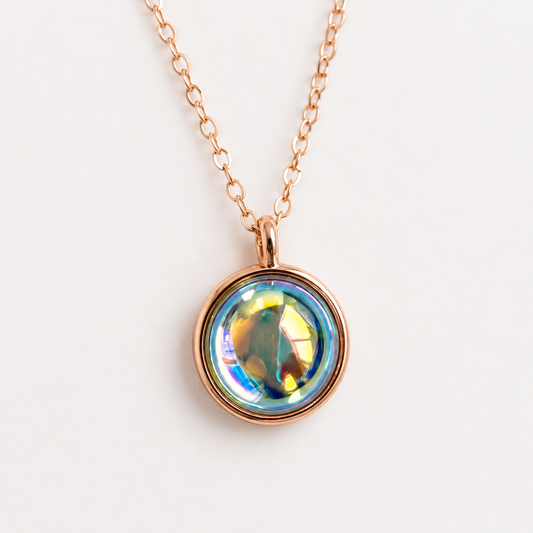 Rose gold crystal bubble necklace in plated rose gold
