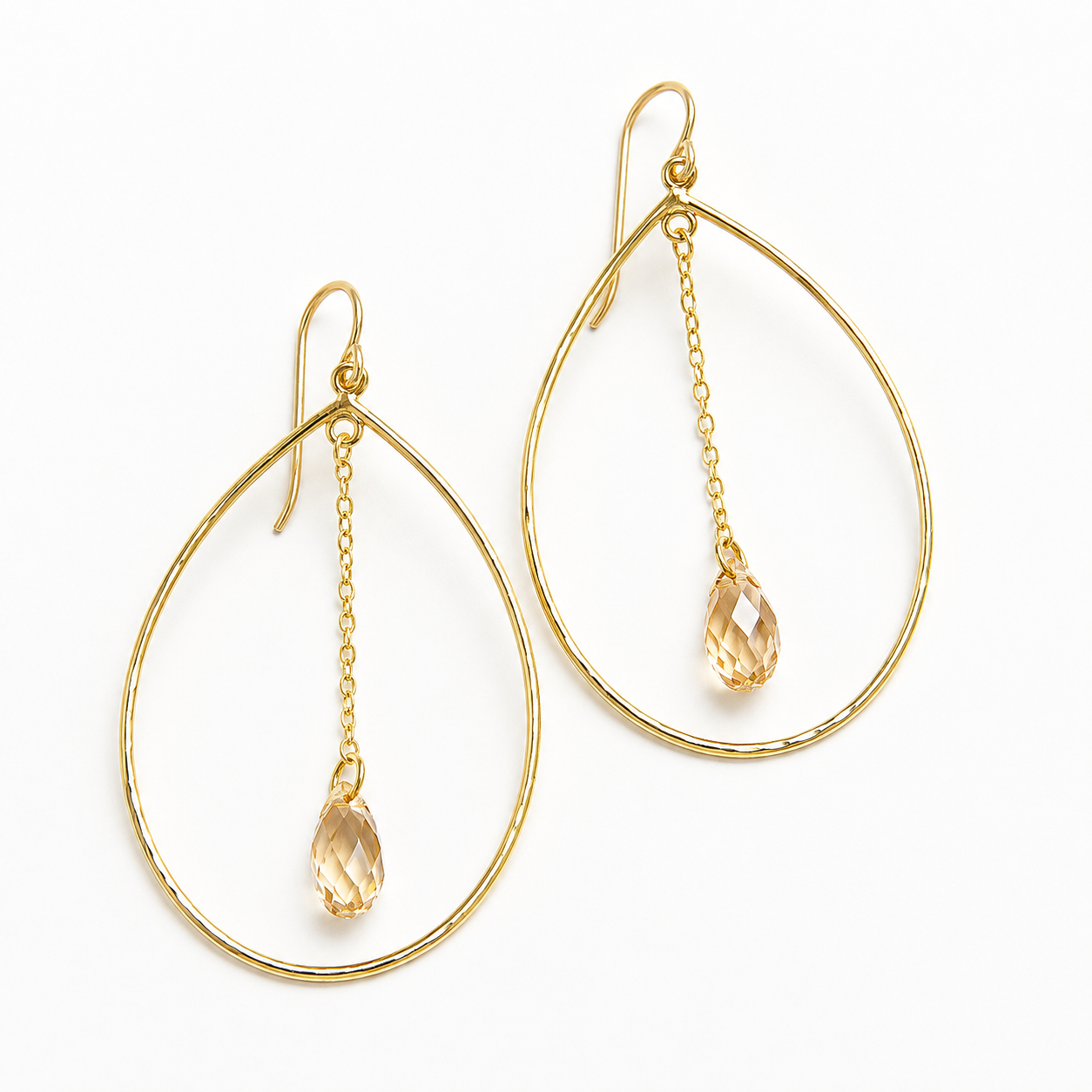 Teardrop hoop earrings with teardrop crystals