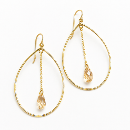 Teardrop hoop earrings with teardrop crystals