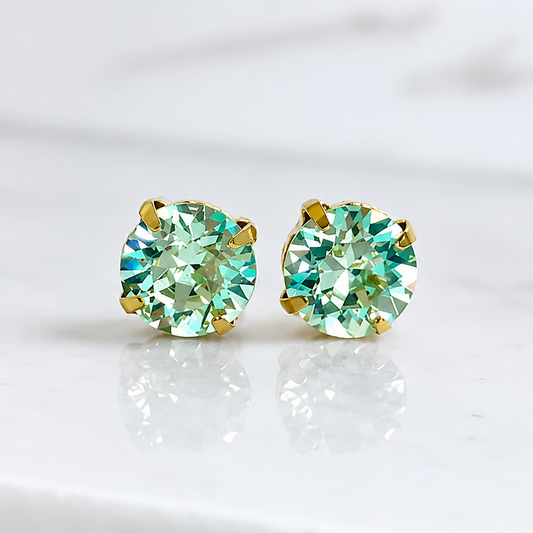 Mint Green Swarovski® Crystal Stud Earrings – Round Gold Post Earrings