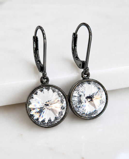 Rivoli Crystal Gunmetal Earrings