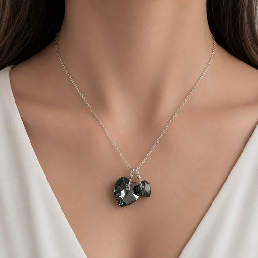 Two hearts necklace crystal necklace in black diamond