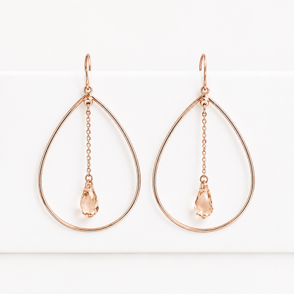 Teardrop hoop earrings with teardrop crystals