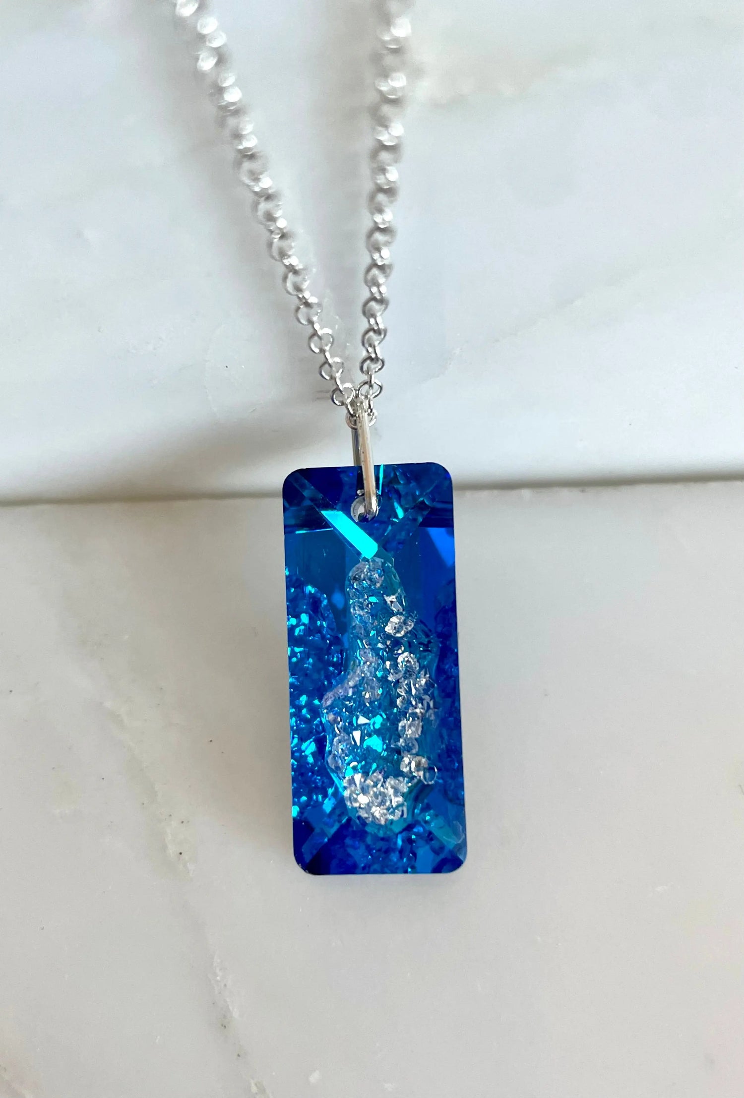Geode-Style Swarovski Crystal Pendant in Bermuda Blue LoveYourBling