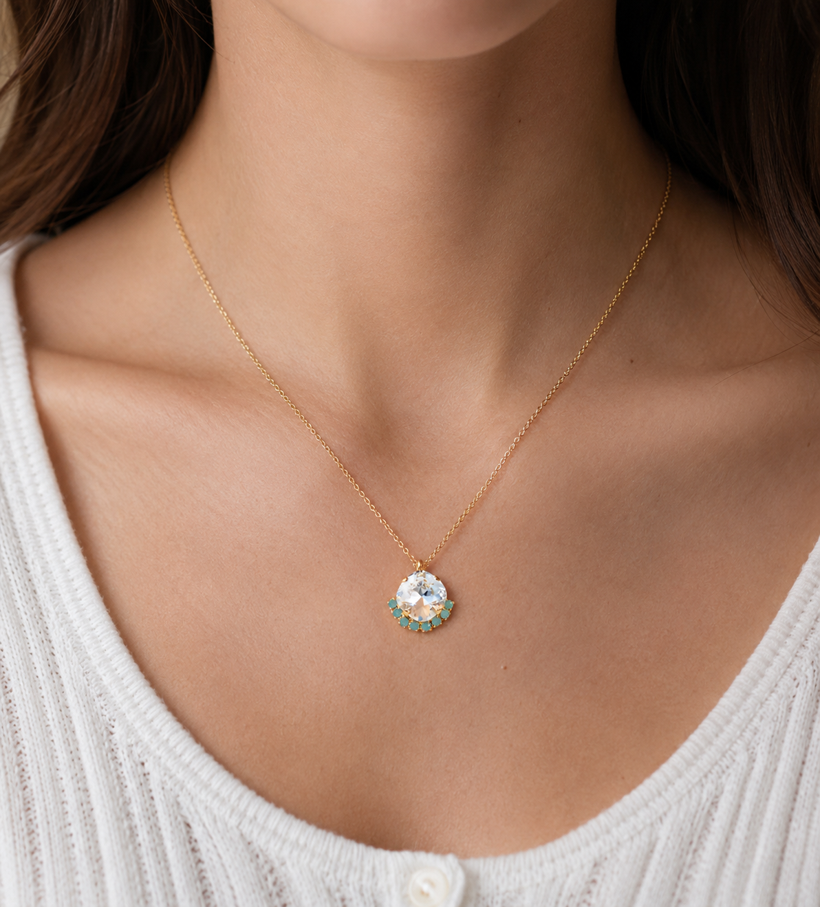 Mint green and clear crystal necklace