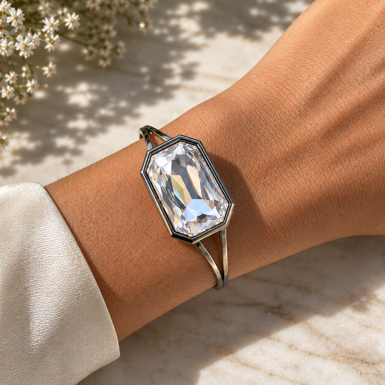 Gunmetal large crystal cuff bracelet