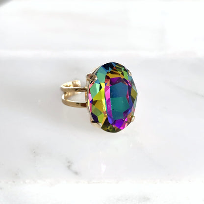 Rainbow crystal oval ring