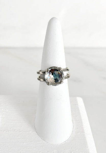 Clear rose cut crystal ring