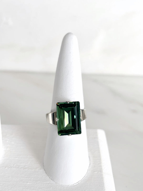 Erinite crystal baguette style ring