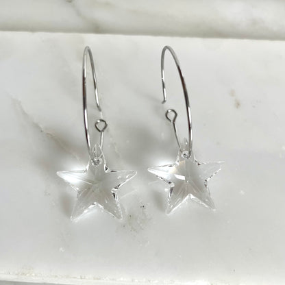 Crystal clear star hoop earrings