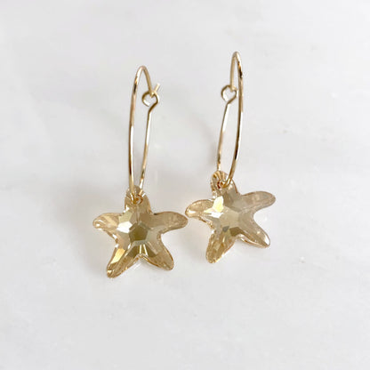 Gold starfish hoop earrings