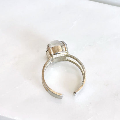 Clear rose cut crystal ring