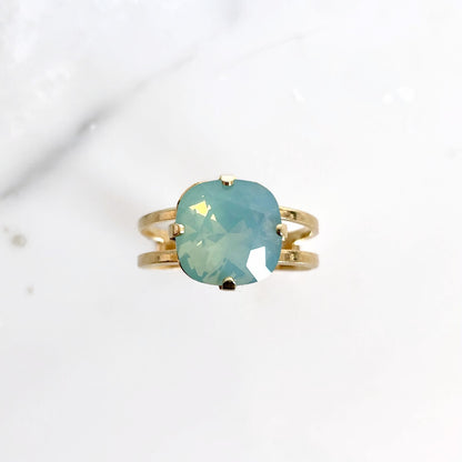 Mint pacific opal square stone crystal ring