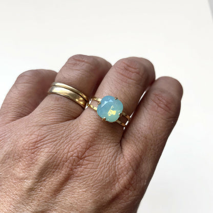 Mint pacific opal square stone crystal ring