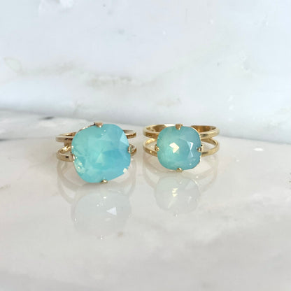 Mint pacific opal square stone crystal ring