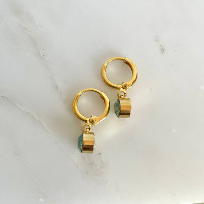 Gold Huggie Hoops with Mint Opal Swarovski Crystal Earrings