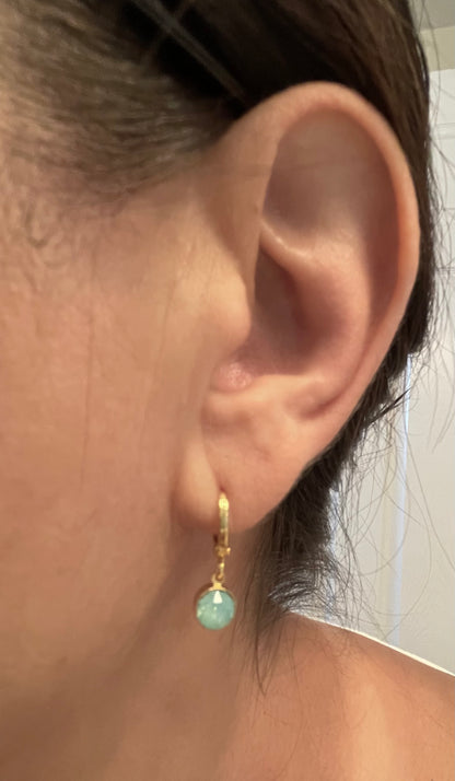 Gold Huggie Hoops with Mint Opal Swarovski Crystal Earrings