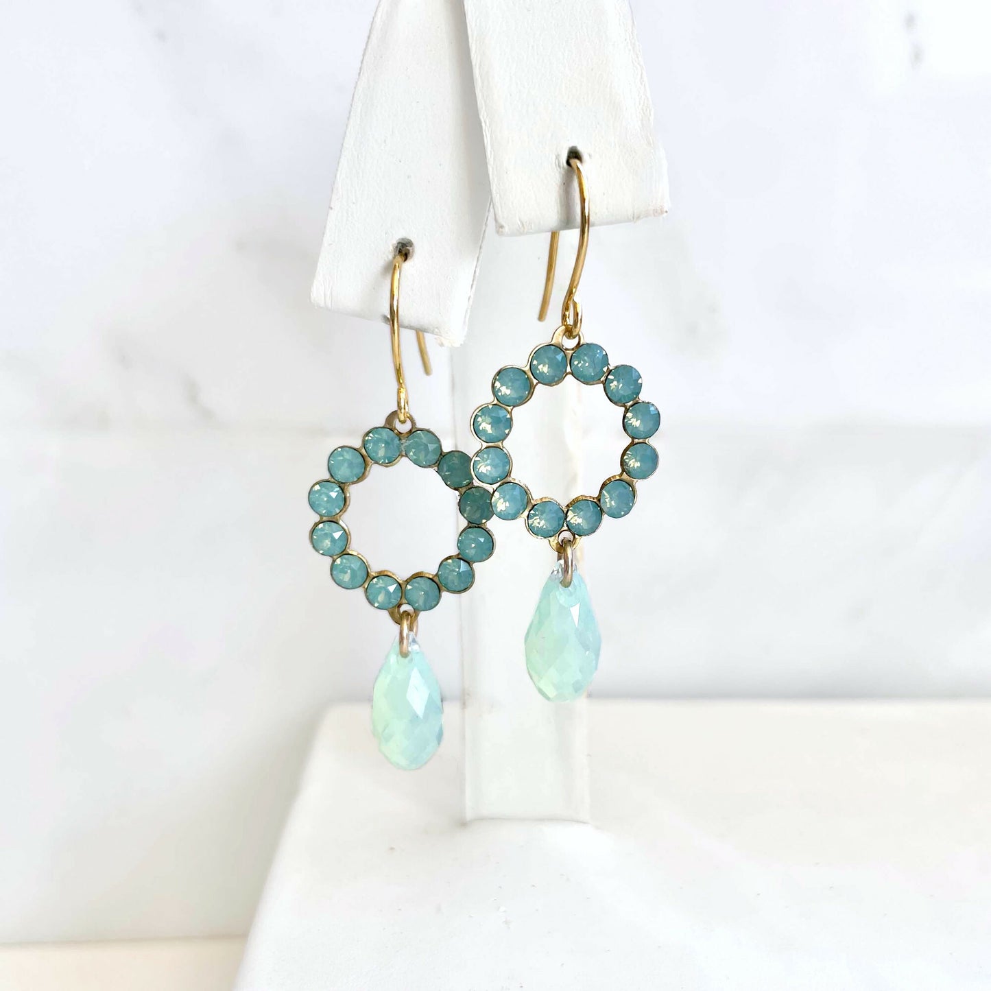 Mint green opal crystal wreath earrings