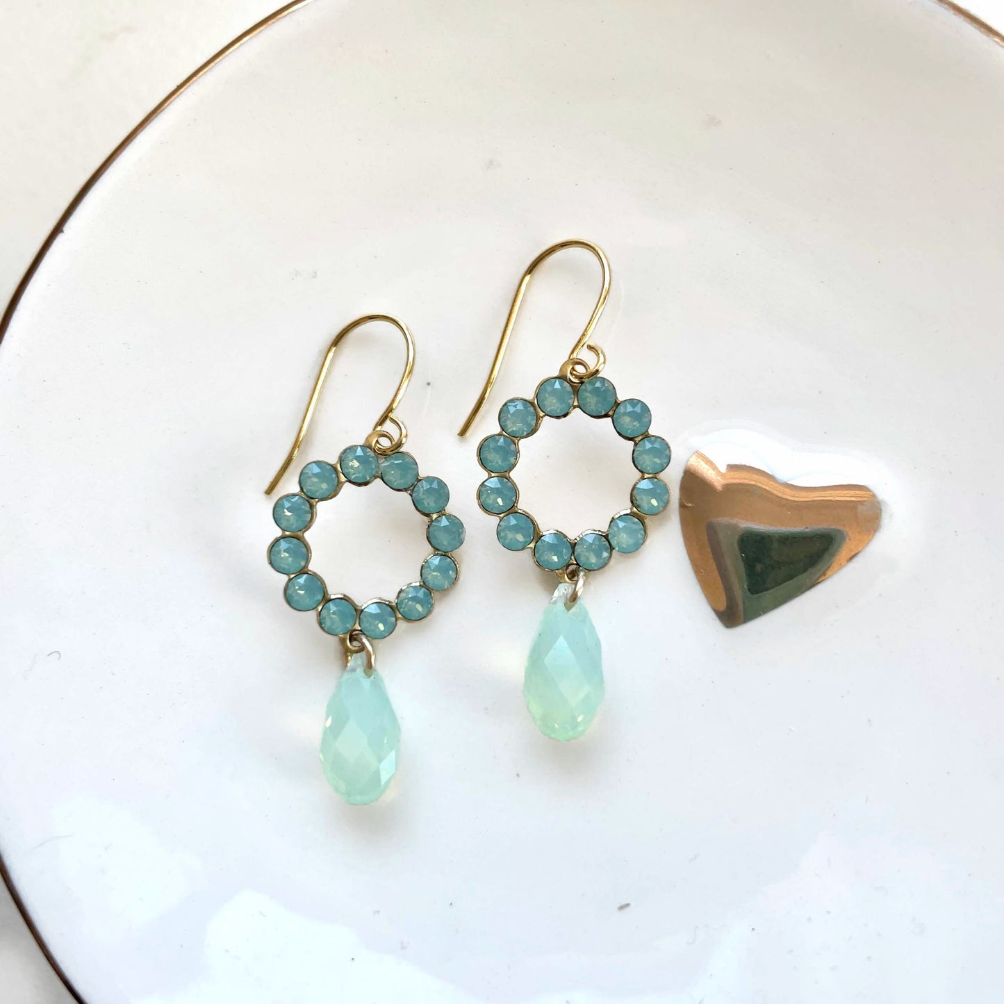 Mint green opal crystal wreath earrings