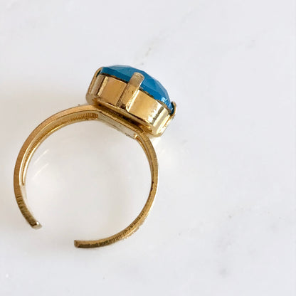 Bague en cristal de pierre carrée opale bleue 