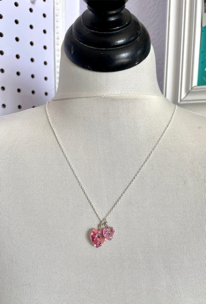 Collier deux coeurs roses collier en cristal