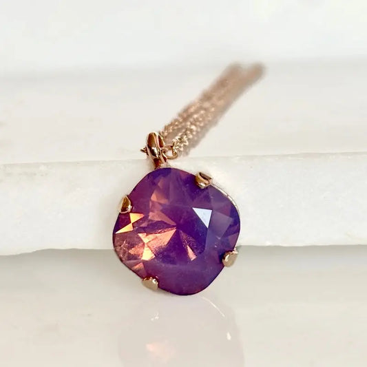 Lavender Opal Square Pendant Necklace – 12mm | 24K Rose Gold Plated | 18" Chain LoveYourBling
