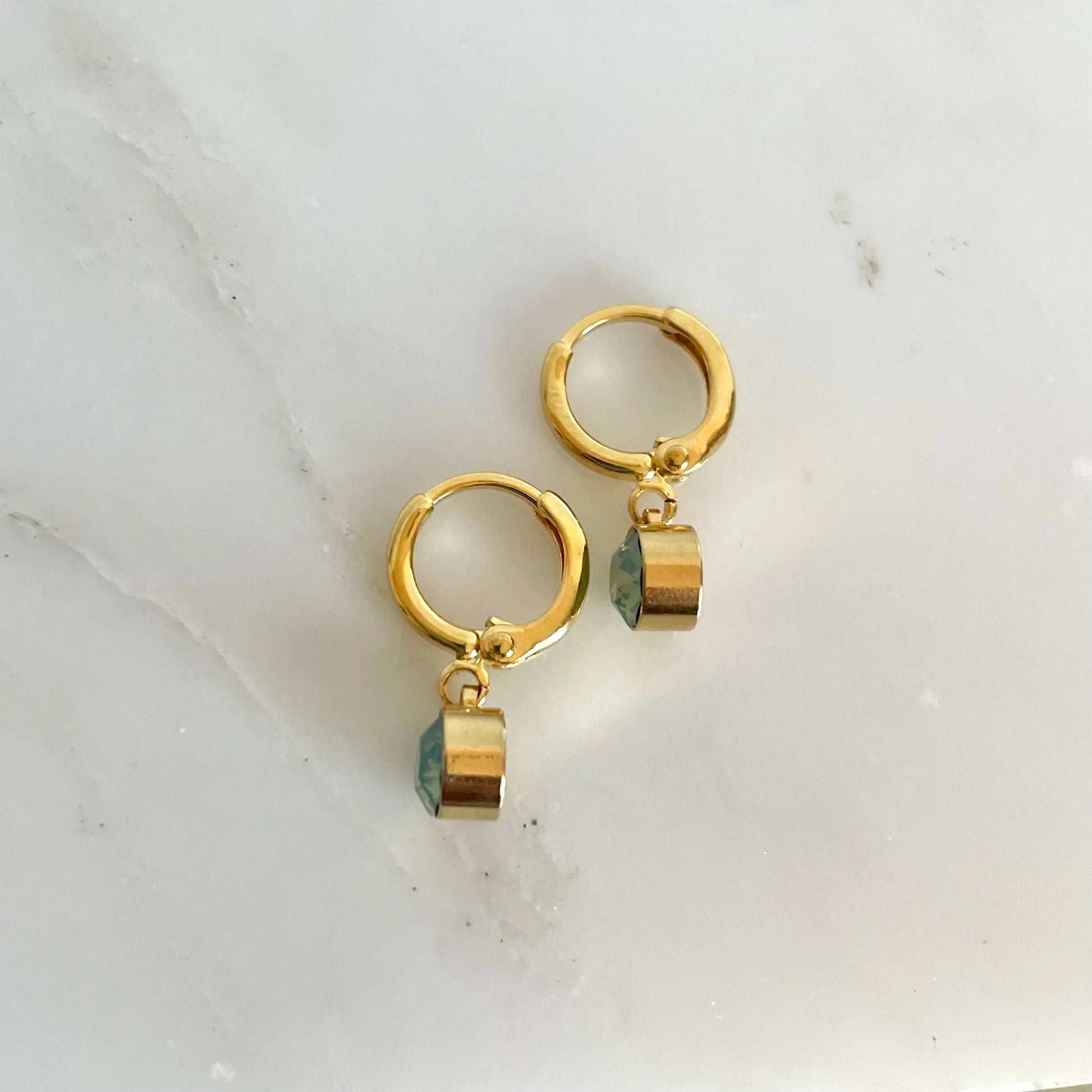 Gold Huggie Hoops with Mint Opal Swarovski Crystal Earrings LoveYourBling