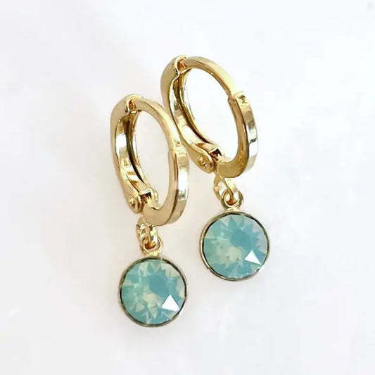 Gold Huggie Hoops with Mint Opal Swarovski Crystal Earrings LoveYourBling