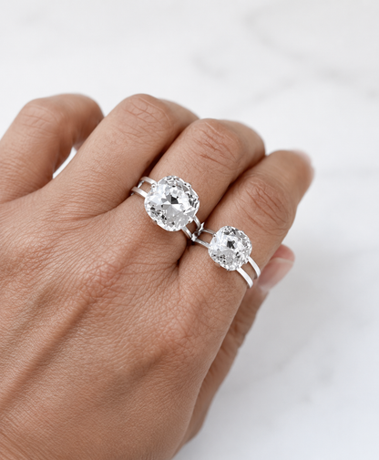 Clear Crystal Cushion Cut Ring - Square Swarovski Crystal Ring - Elegant Clear Ring