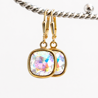 Rainbow square crystal earrings