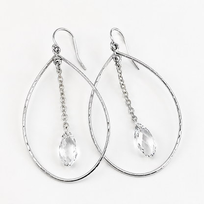 Teardrop hoop earrings with teardrop crystals