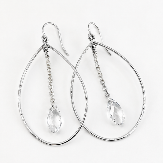 Teardrop hoop earrings with teardrop crystals