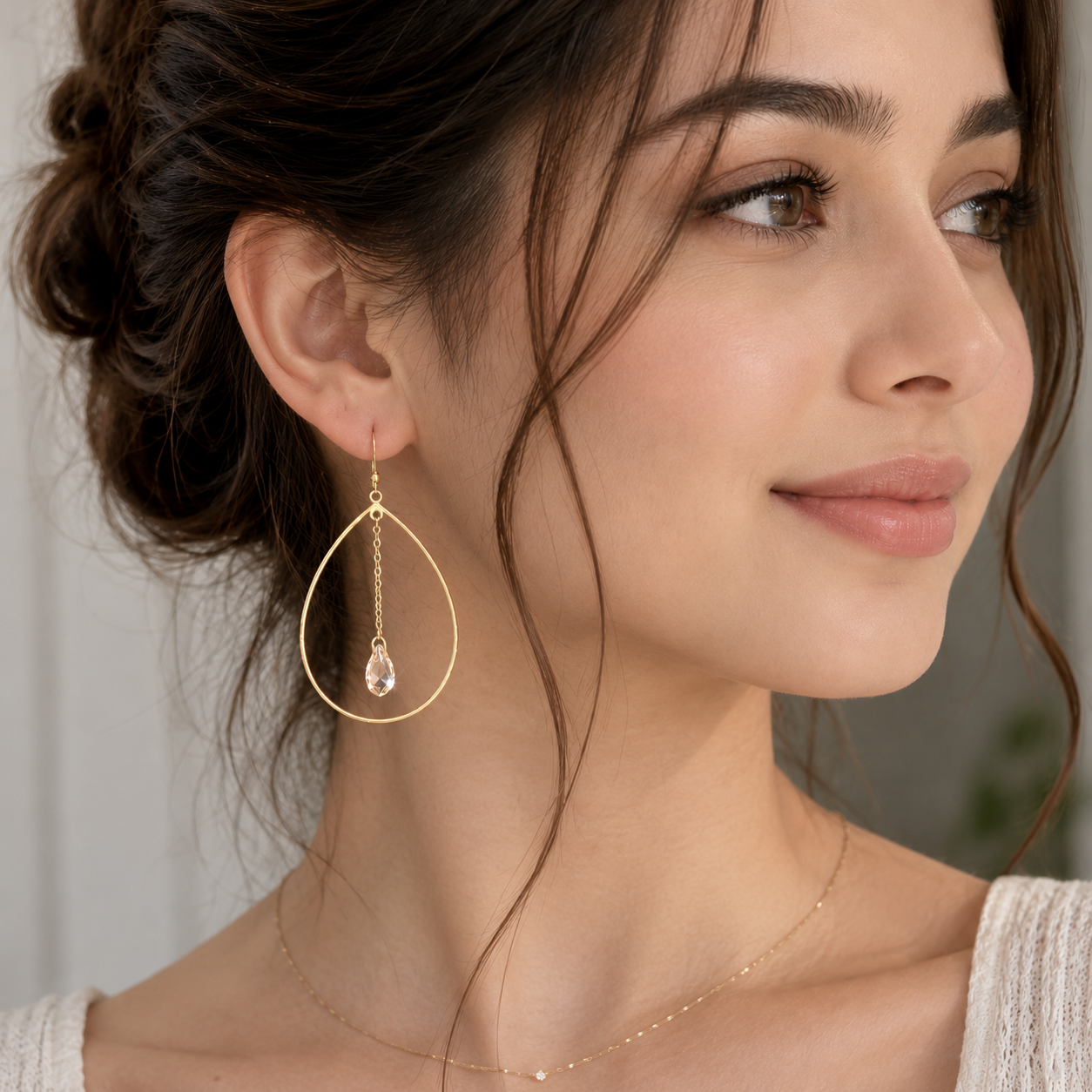 Teardrop hoop earrings with teardrop crystals