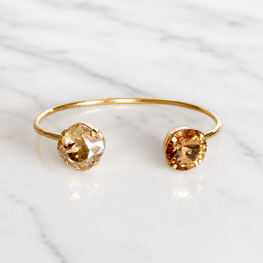 Gold open cuff bracelet in gold crystal