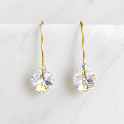 Clear ab crystal heart earrings