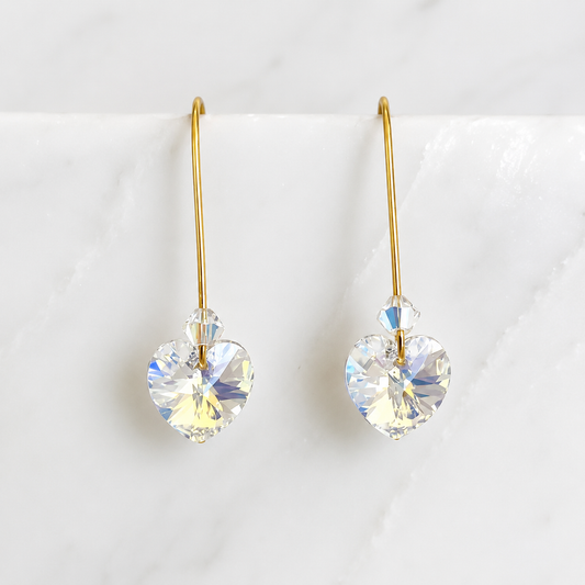 Clear ab crystal heart earrings