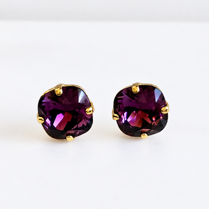 Amethyst Swarovski® Crystal Stud Earrings – Purple Cushion Stud Earrings
