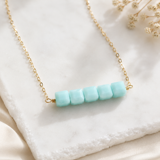 Mint green crystal bar necklace