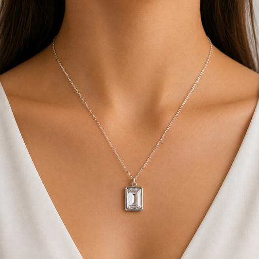 Clear emerald cut crystal necklace