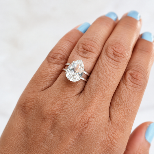 Clear pear crystal ring